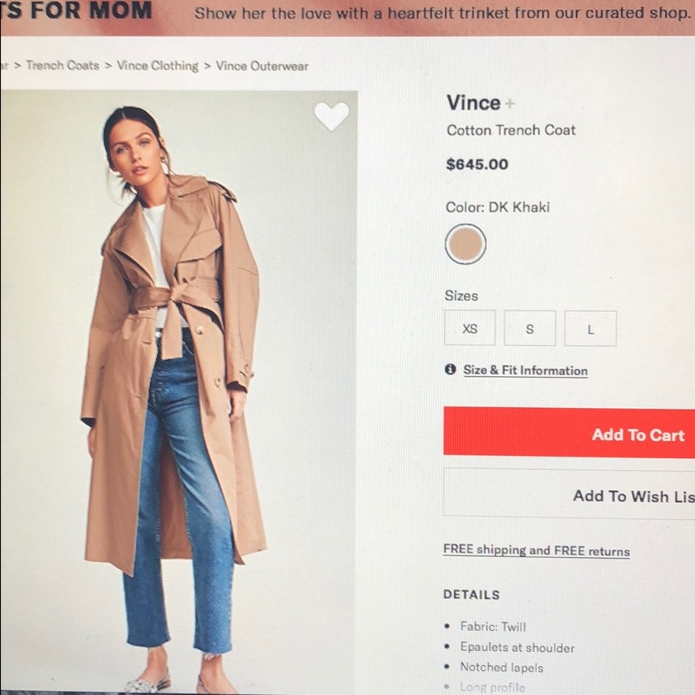 VINCE TRENCH COAT  Never worn!